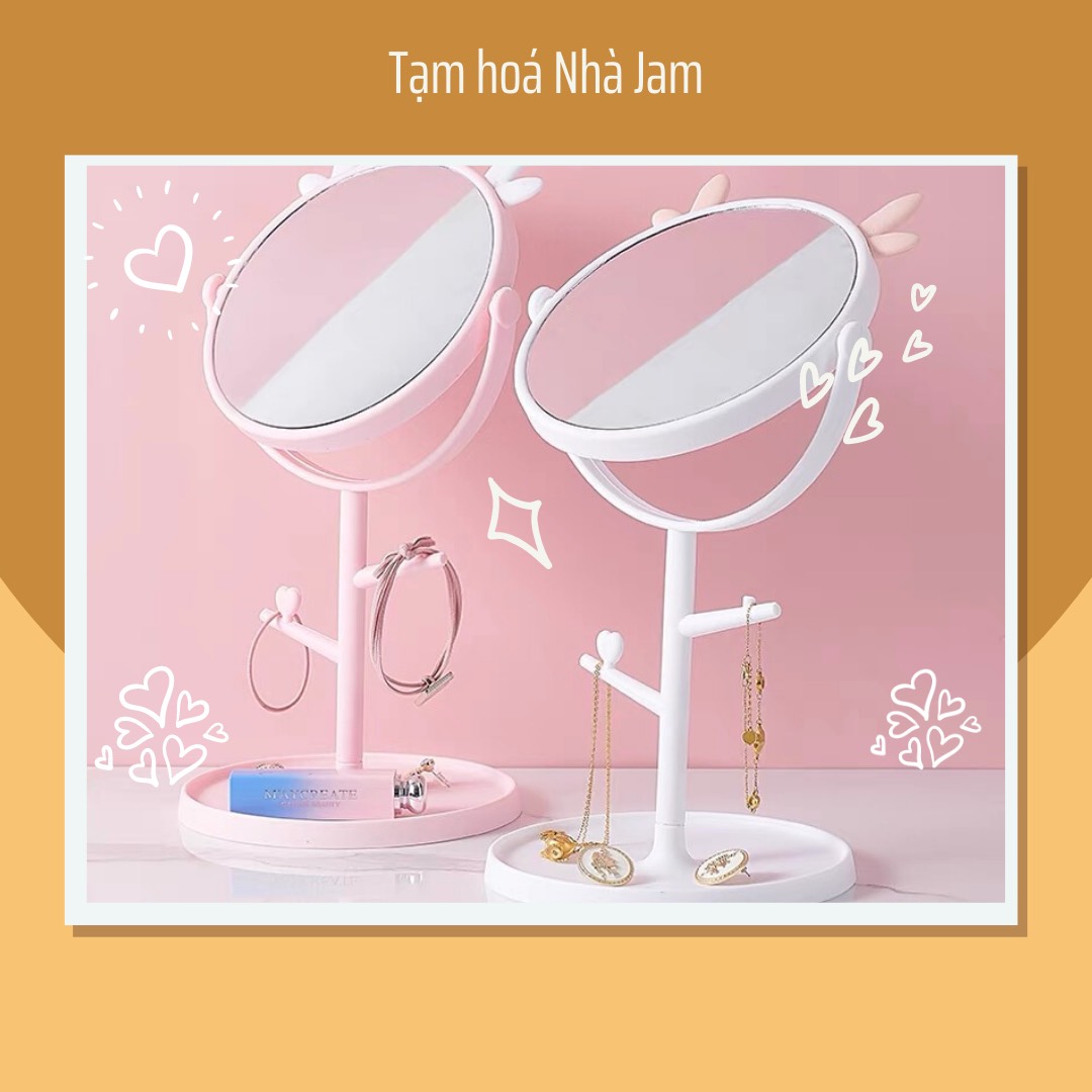 Gương để bàn [Sale], gương trang điểm màu hồng Hàn Quốc xinh xắn dễ thương