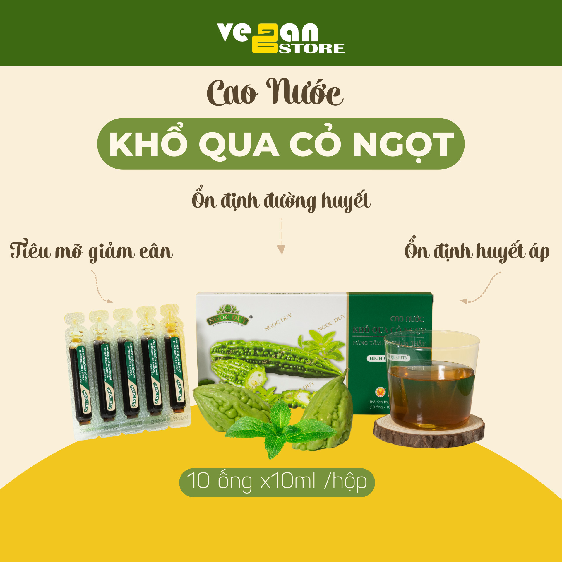 Cao ống atiso khổ qua cỏ ngọt giúp thanh nhiệt, hỗ trợ cân bằng đường huyết Detox  tiện lợi 10ml x 10 ống Ngọc Duy
