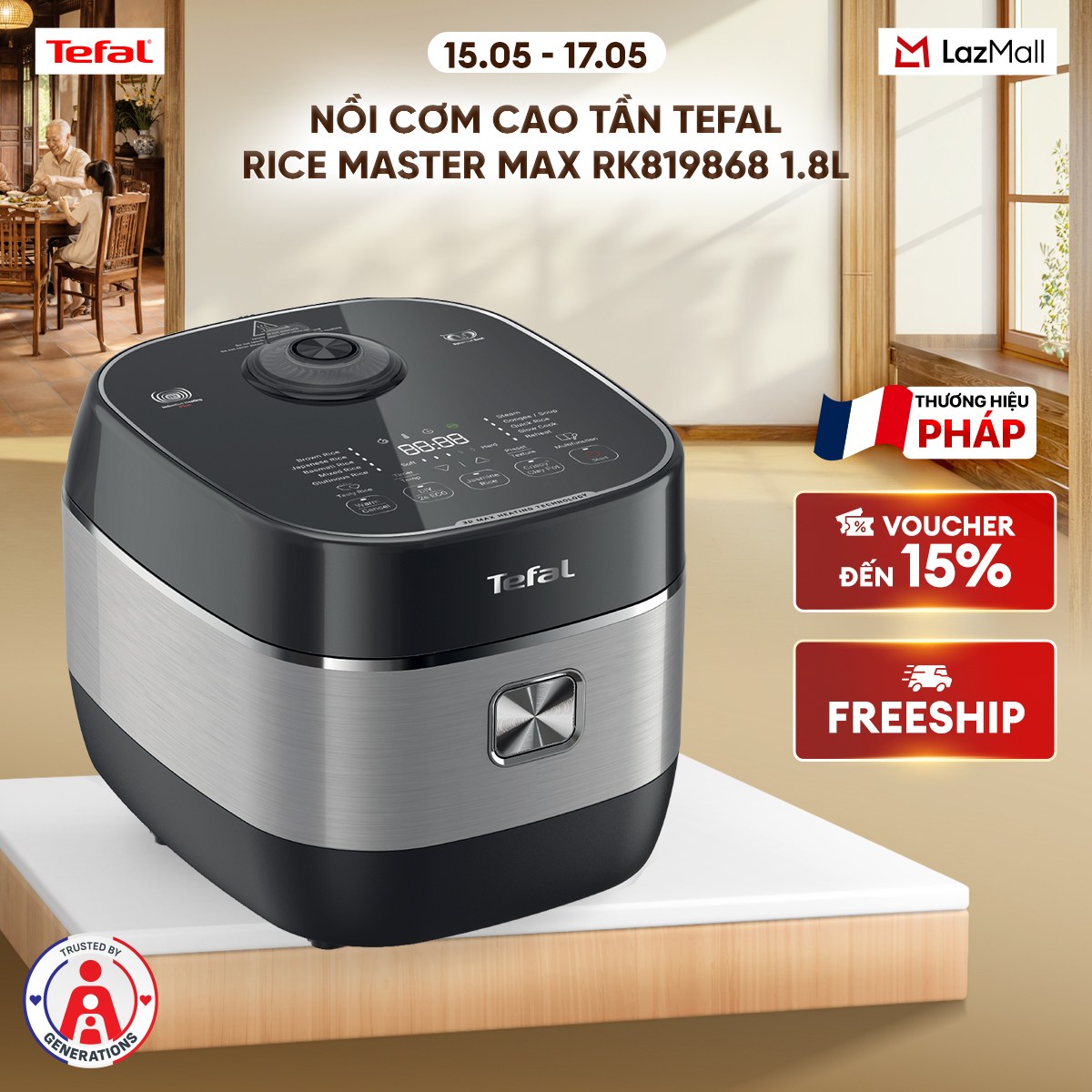 Nồi cơm cao tần Tefal Rice Master Max RK819868 1.8L