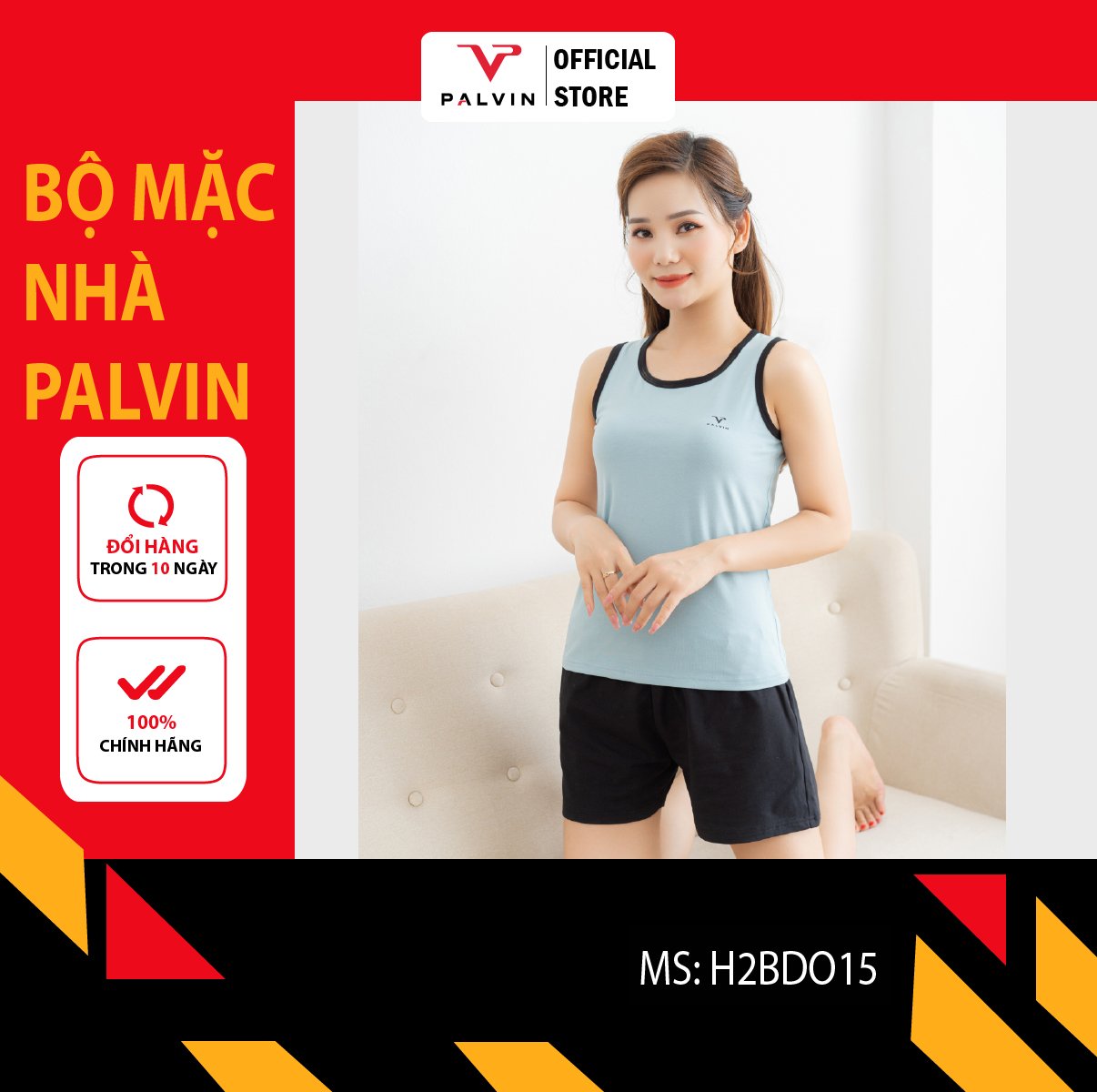 [FreeshipMAX] Đồ bộ nữ đẹp PALVIN, bộ thun nữ cotton, áo ba lỗ quần đùi rộng, mặc nhà, mặc tập - H2BDO15