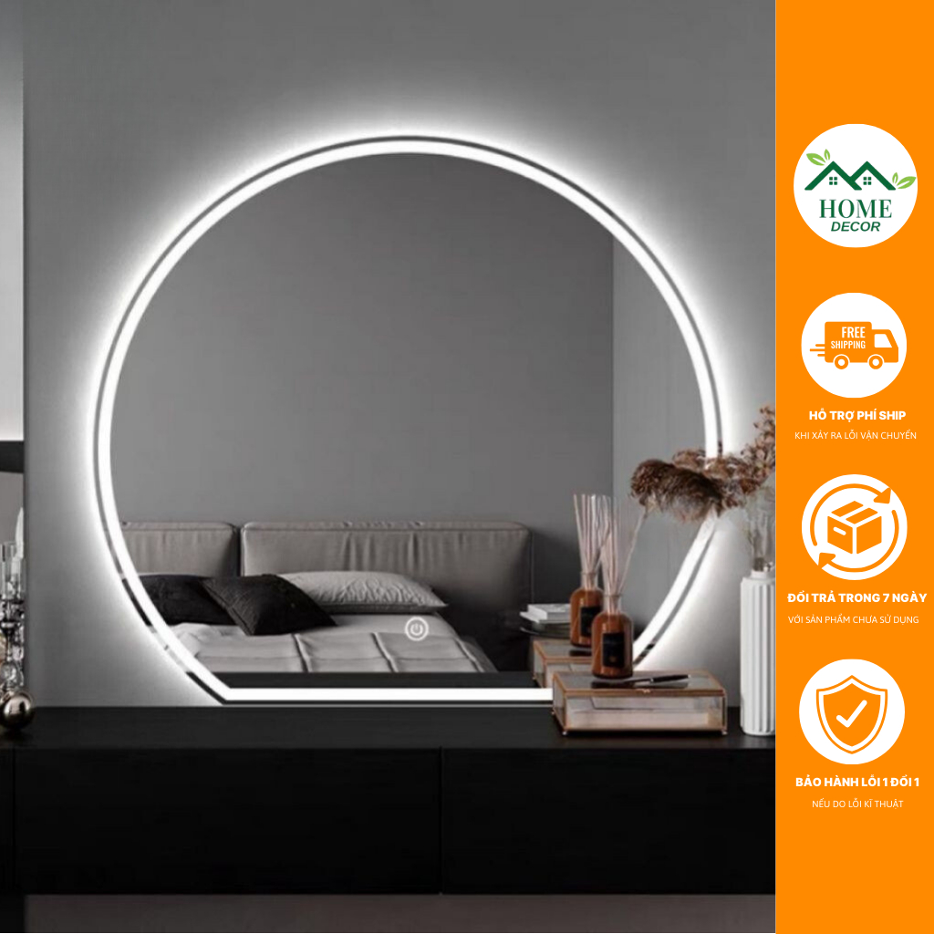 Gương Tròn Khuyết Treo Phòng Tắm, Bàn Trang Điểm Led Cảm Ứng Cao Cấp. Shop Decor Homes