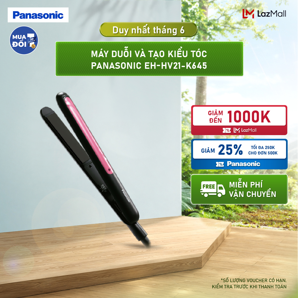 [Thu thập voucher 10% tối đa 150k]Máy Duỗi và Tạo Kiểu Tóc Panasonic EH-HV21-K645 - Bản Là Trượt Keratin Và Dầu Dừa Phân Bổ Nhiệt Đều - Tạo Kiểu Nhanh Chóng – Bảo Hành Chính Hãng 12 tháng