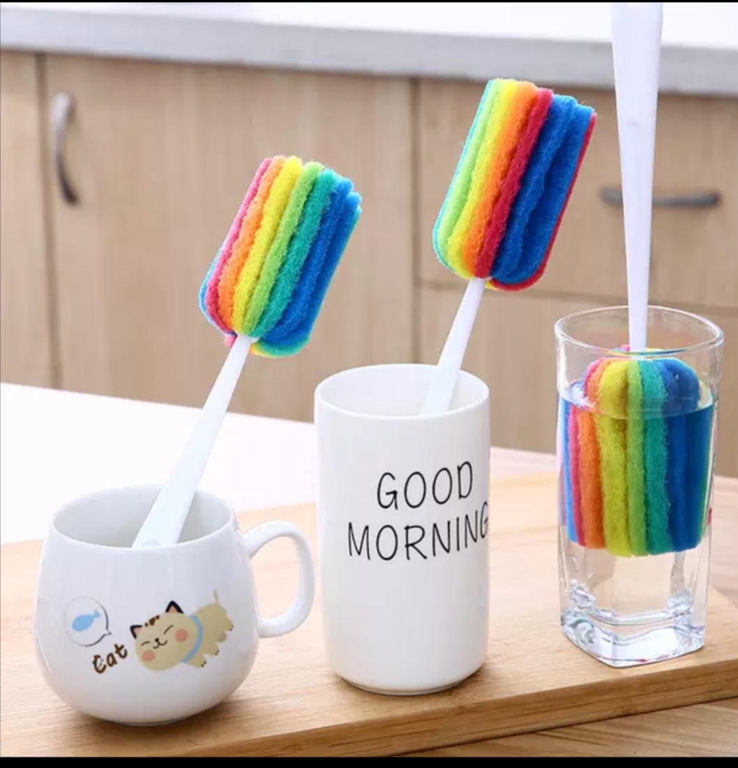 Dụng cụ Rửa ly cốc cọ bình sữa em bé Đầu mút bọt biển Bảy màu mới