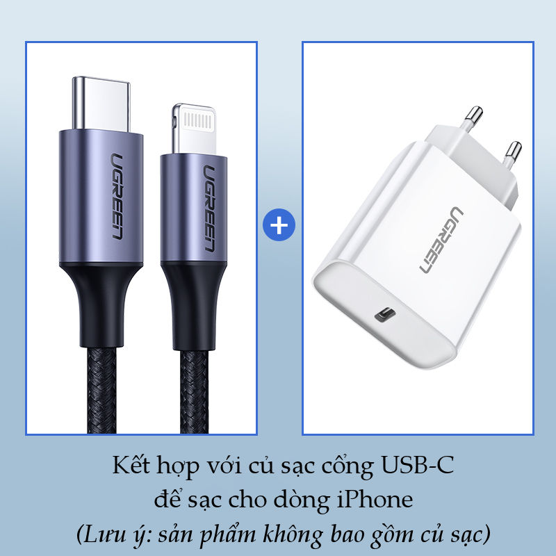 Cáp sạc nhanh USB-C sang Lightning MFI UGREEN US304 - Sạc nhanh 50% trong 30 phút cho iPhone 11 Pro Max / iPhone Xs Max / iPhone XR / iPhone 8 Plus, dài từ 0.25 - 2m Cáp sạc nhanh USB-C sang Lightning MFI UGREEN US304 - Sạc nhanh 50% trong 30 phút cho iPhone 11 Pro Max / iPhone Xs Max / iPhone XR / iPhone 8 Plus, dài từ 0.25 - 2m