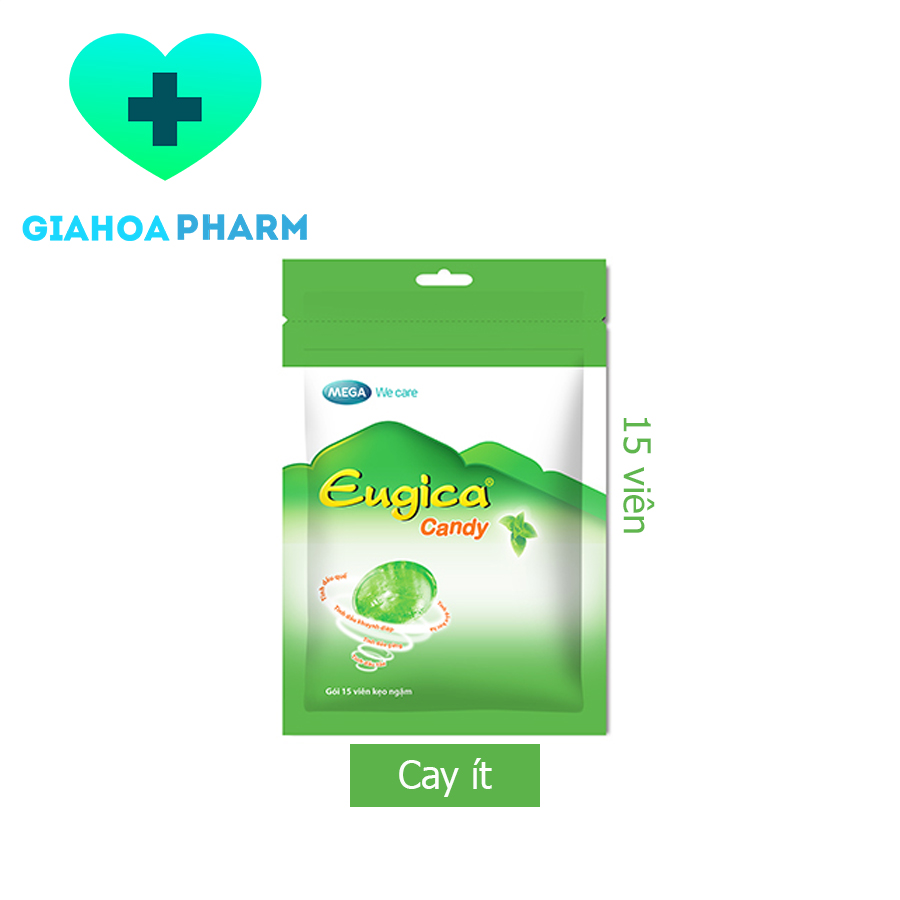 Kẹo ngậm thảo dược Eugica Candy giúp giảm ho, giảm đau rát họng (Gói 15 viên) - Eugica candy