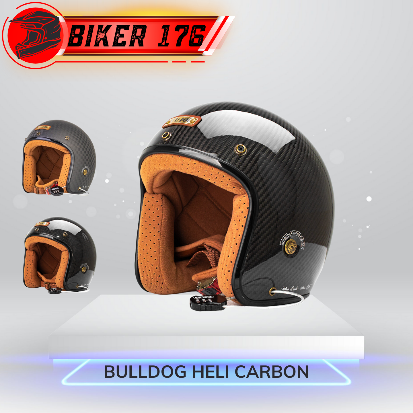   Tặng khóa chống trộm  Mũ bảo hiểm 3 4 Bulldog Heli Fiberglass sợi thủy tinh siêu nhẹ 650gr - Bảo hộ xe máy BIKER 176 - Mũ bảo hiểm chính hãng Vũng Tàu 