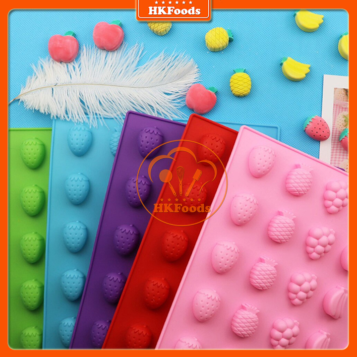 KHUÔN SILICON LÀM THẠCH RAU CÂU, SOCOLA, LÀM BÁNH 25 HÌNH TRÁI CÂY DÂU DỨA NHO CHUỐI TÁO