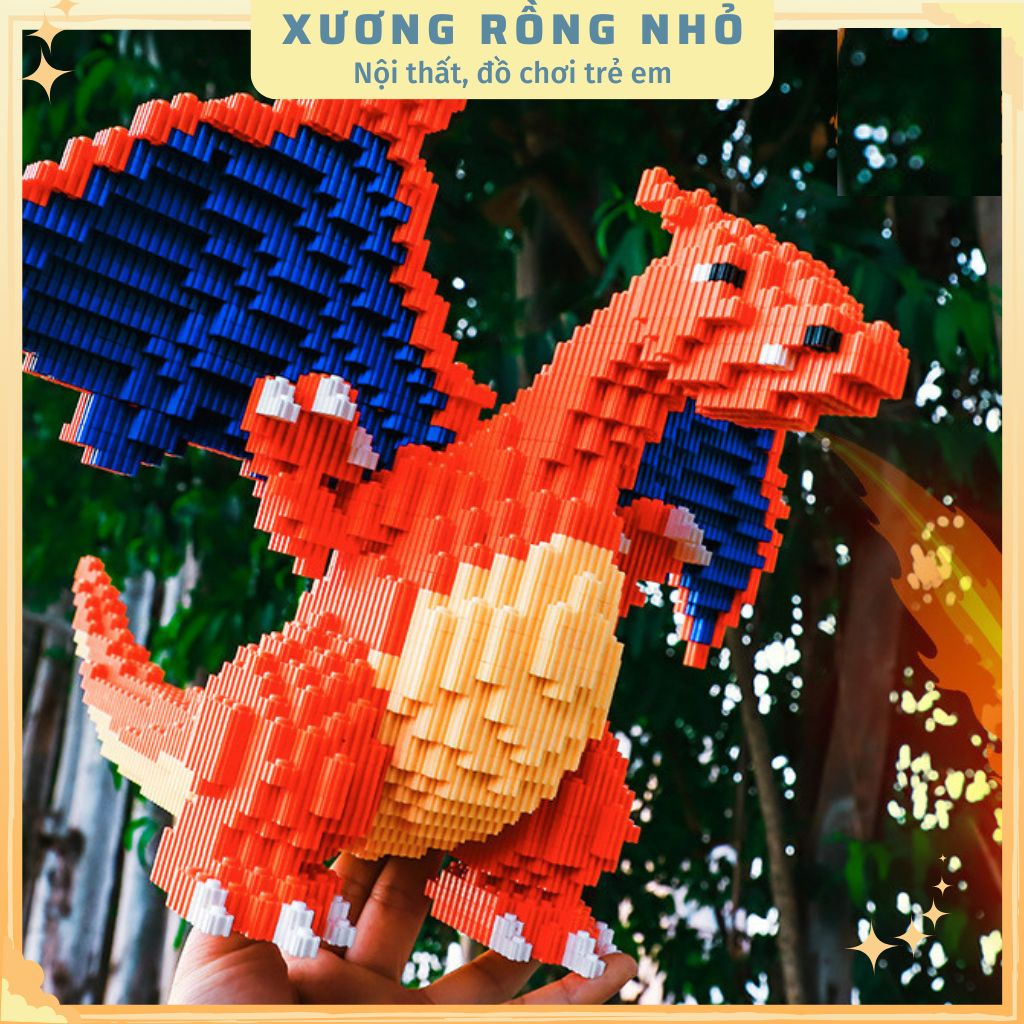 Xếp hình mô hình rồng lửa Charizard cỡ lớn size to 26cm đồ chơi xếp hình nano 3d cho bé chuẩn mẫu, RỒNG CAM 26CM