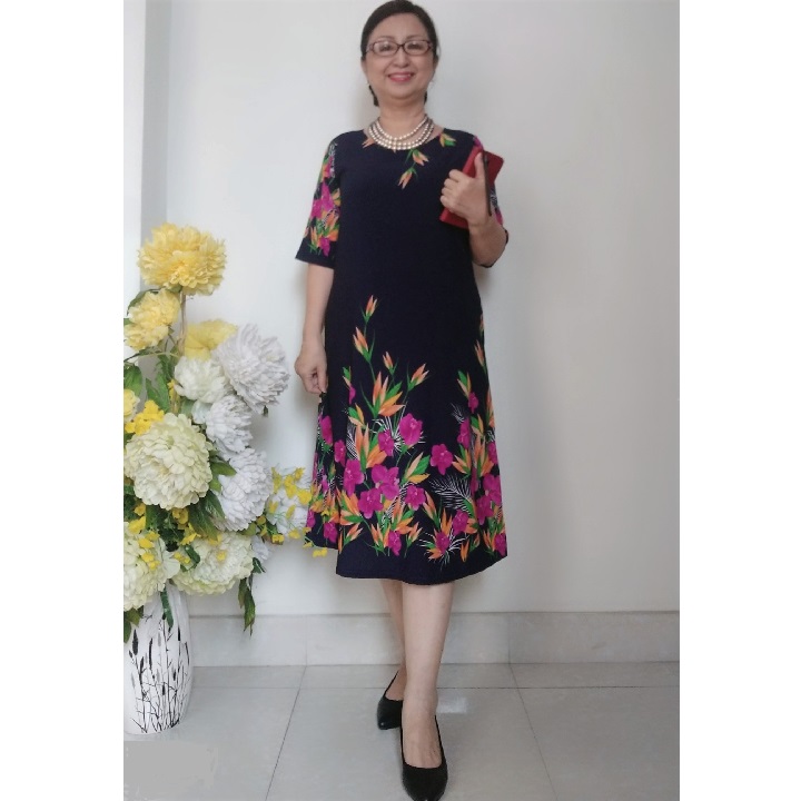 Váy Đầm Trung Niên form Suông A Che Bụng - Vải Lụa Nhật Cao Cấp (có size lớn)