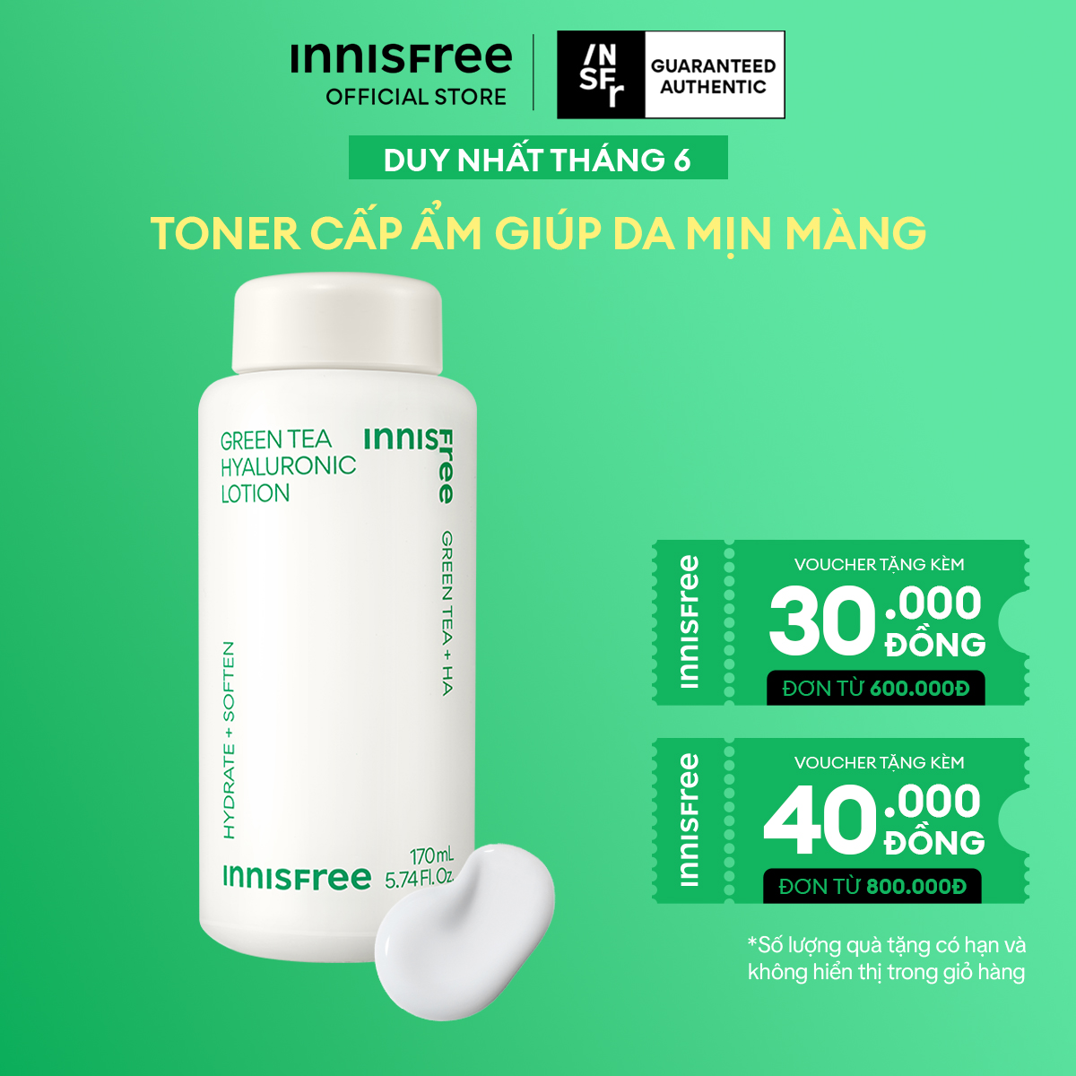 Sữa dưỡng ẩm từ trà xanh INNISFREE Green Tea Hyaluronic Lotion