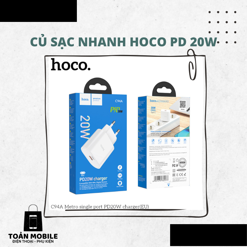 Củ sạc nhanh 20w pd hoco c94a siêu nhanh, siêu bền