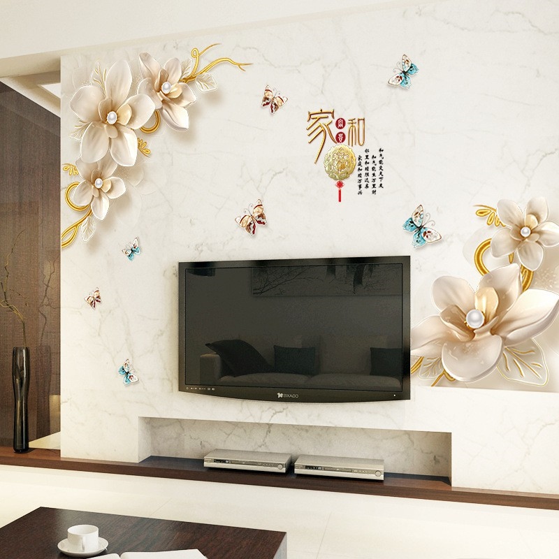 Decal dán tường hoa 3d vàng sk2028ab hot sale