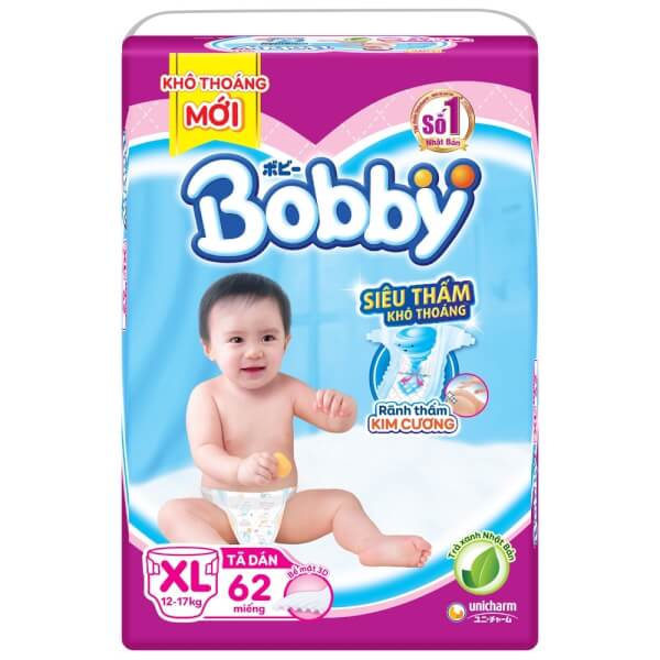 Bỉm tã dán Bobby siêu thấm size XL 62 miếng