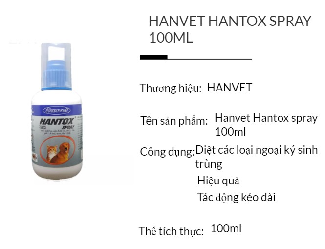 Hantox Spray 100 ml và 300ml Thuốc diệt bọ chét, ve, rận, chấy, ghẻ ở chó, mèo, thú cảnh