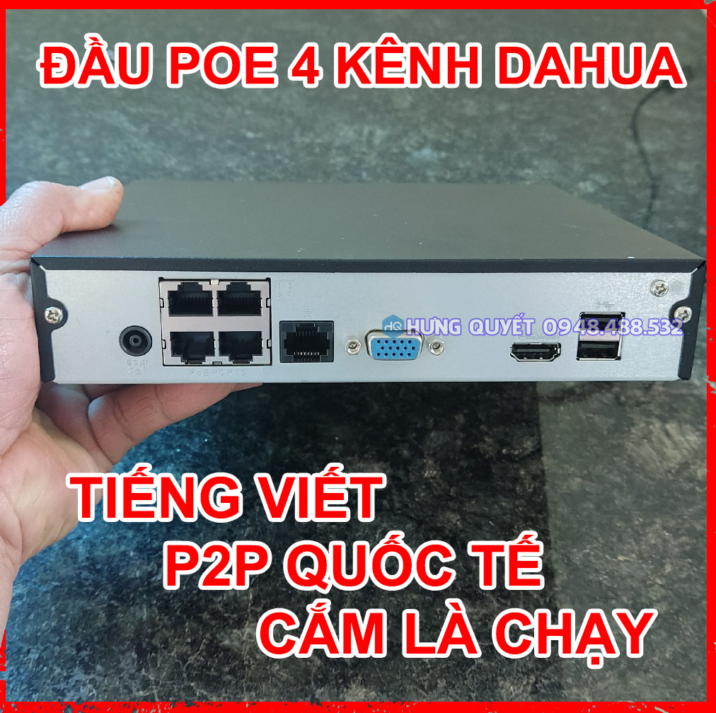 Đầu ghi IP 4 kênh PoE Dahua 2104 P 4KS2 - Hàng nội địa đã up Tiếng Việt P2P Quốc tế mượt. Có thể ghép với cam DSS hoặc cam nội địa chỉnh sửa FW