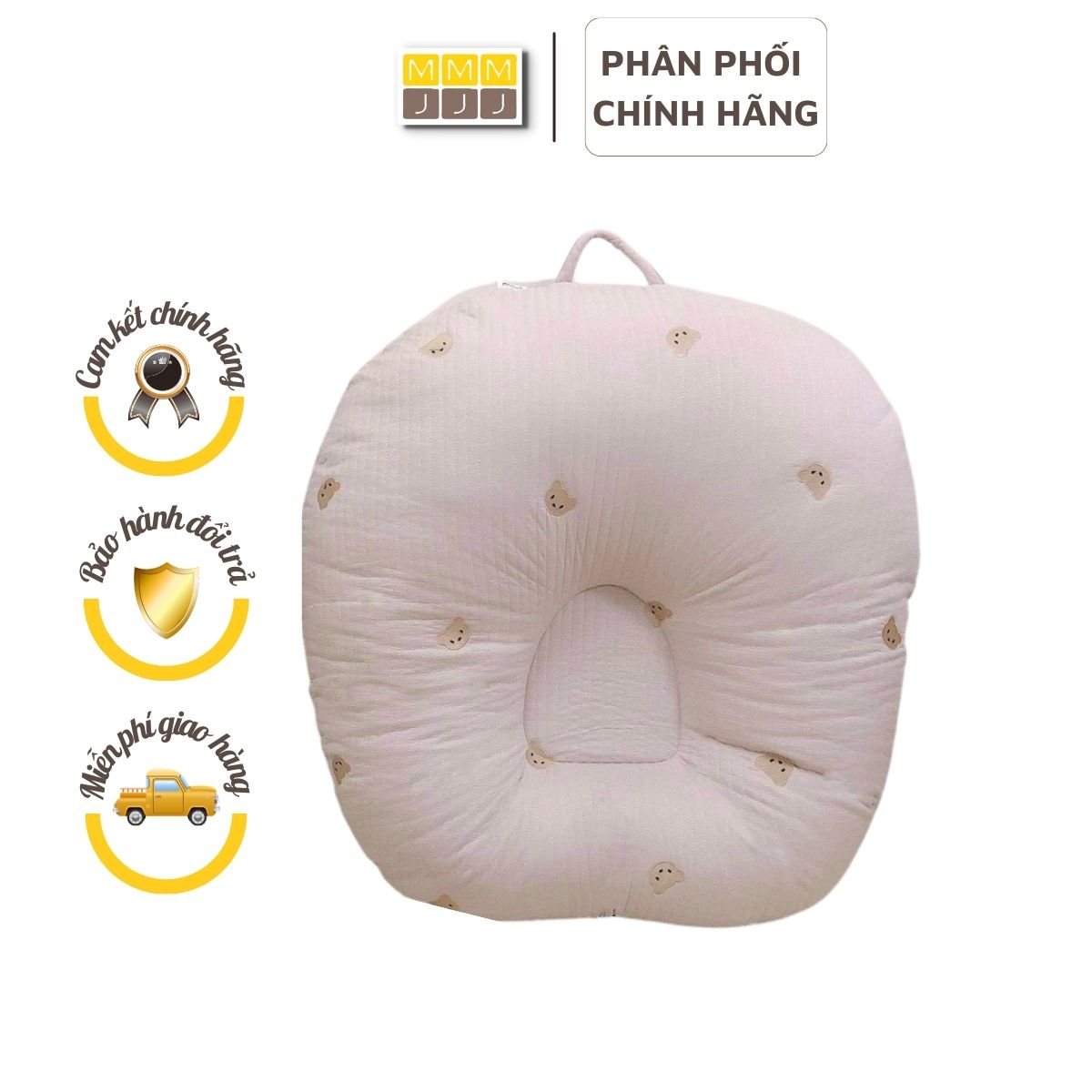 Gối chống trào ngược Mochee cho bé chất liệu cotton trần họa tiêt gấu thêu cao cấp, kích thước 80x80cm
