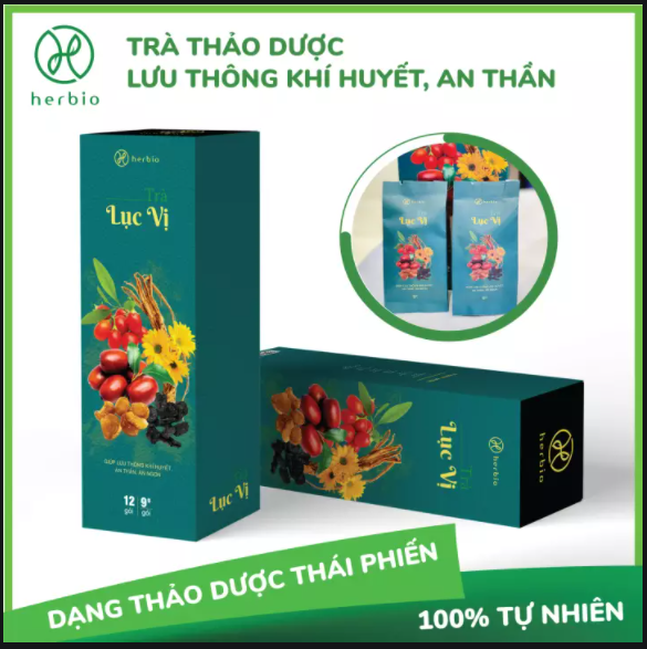 [HCM]Trà thảo mộc Lục Vị Herbio - giúp lưu thông khí huyết  an thần  ăn ngon - hộp 12 gói  gói 9g