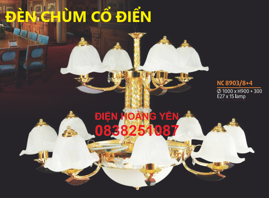 Đèn chùm phòng khách cao cấp nc8903/12 - tặng bóng led