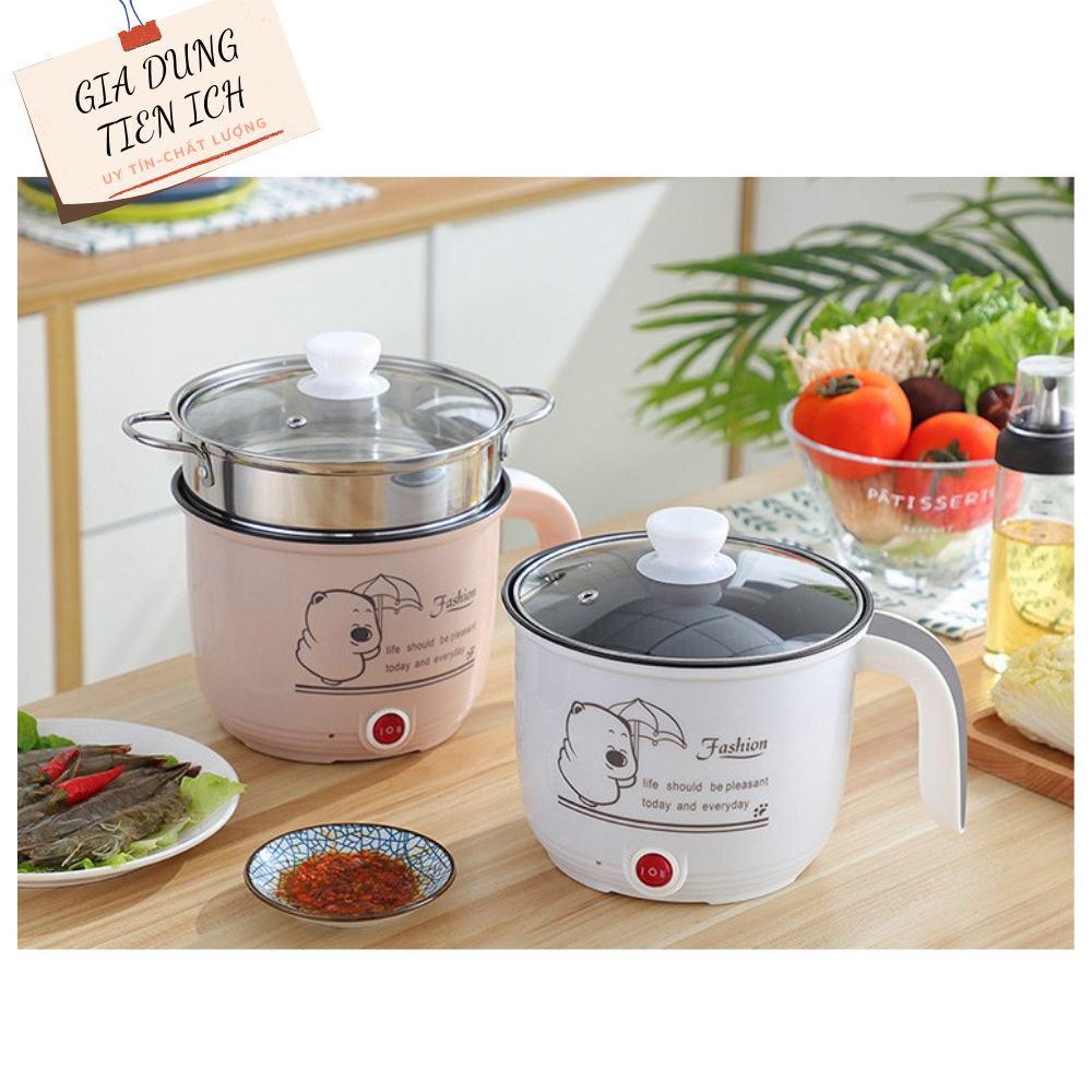 Ca nấu mì, nấu lẩu mini siêu tốc + tặng kèm gía hấp inox, ca điện nấu mì mini siêu tốc, siêu tiện ích,...