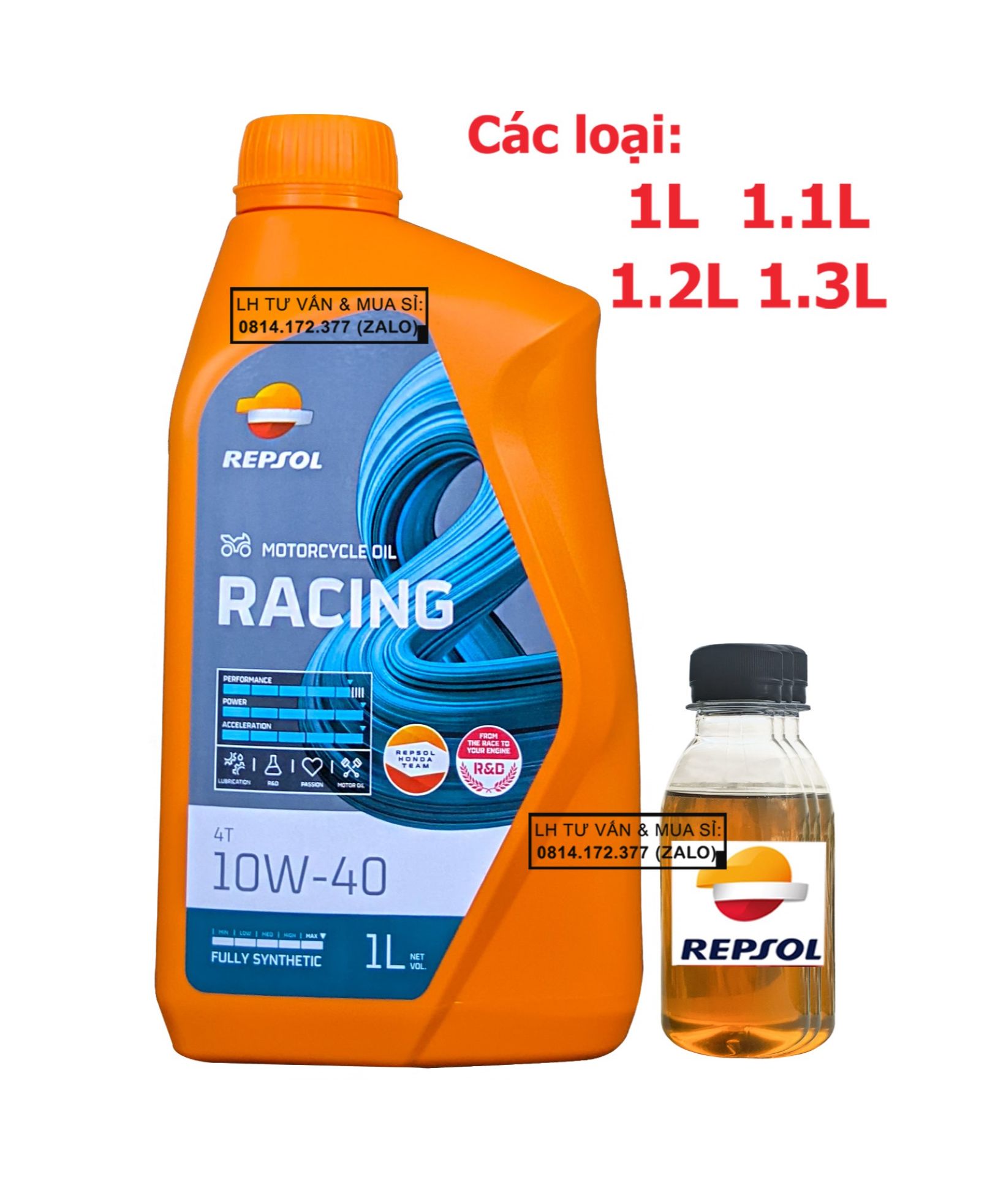 Dầu nhớt tổng hợp xe số, xe côn tay Repsol Racing 10w40 1L, 1.1L, 1.2L, 1.3L - Thế hệ mới