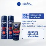 Bộ 3 Sản Phẩm Gồm 2 Xịt Ngăn Mùi NIVEA MEN Khô Thoáng (150 ml) - 81602x2 + Sữa Rửa Mặt NIVEA MEN Bùn Khoáng Kiểm Soát Nhờn | Ngừa Mụn | Sạch Sâu (100 g) - 83940