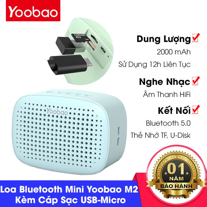 Loa bluetooth 5.0 mini yoobao m2 hỗ trợ tws, công suất 3w, pin 12 giờ