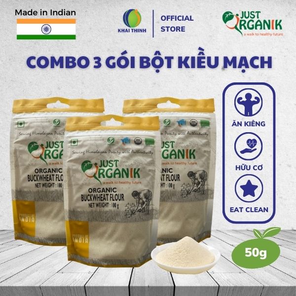 COMBO 3 GÓI Bột kiều mạch hữu cơ Buckwheat Flour Just Organik Nhập Khẩu Ấn