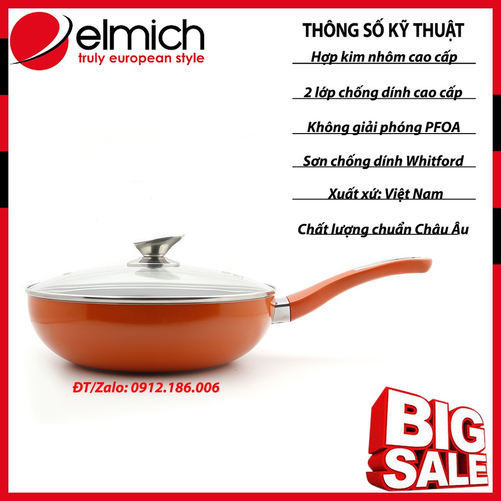 Chảo chống dính cao cấp EL-1142 có đáy từ, vung kính ELmich Athena 26cm - Hàng Elmich Chính Hãng