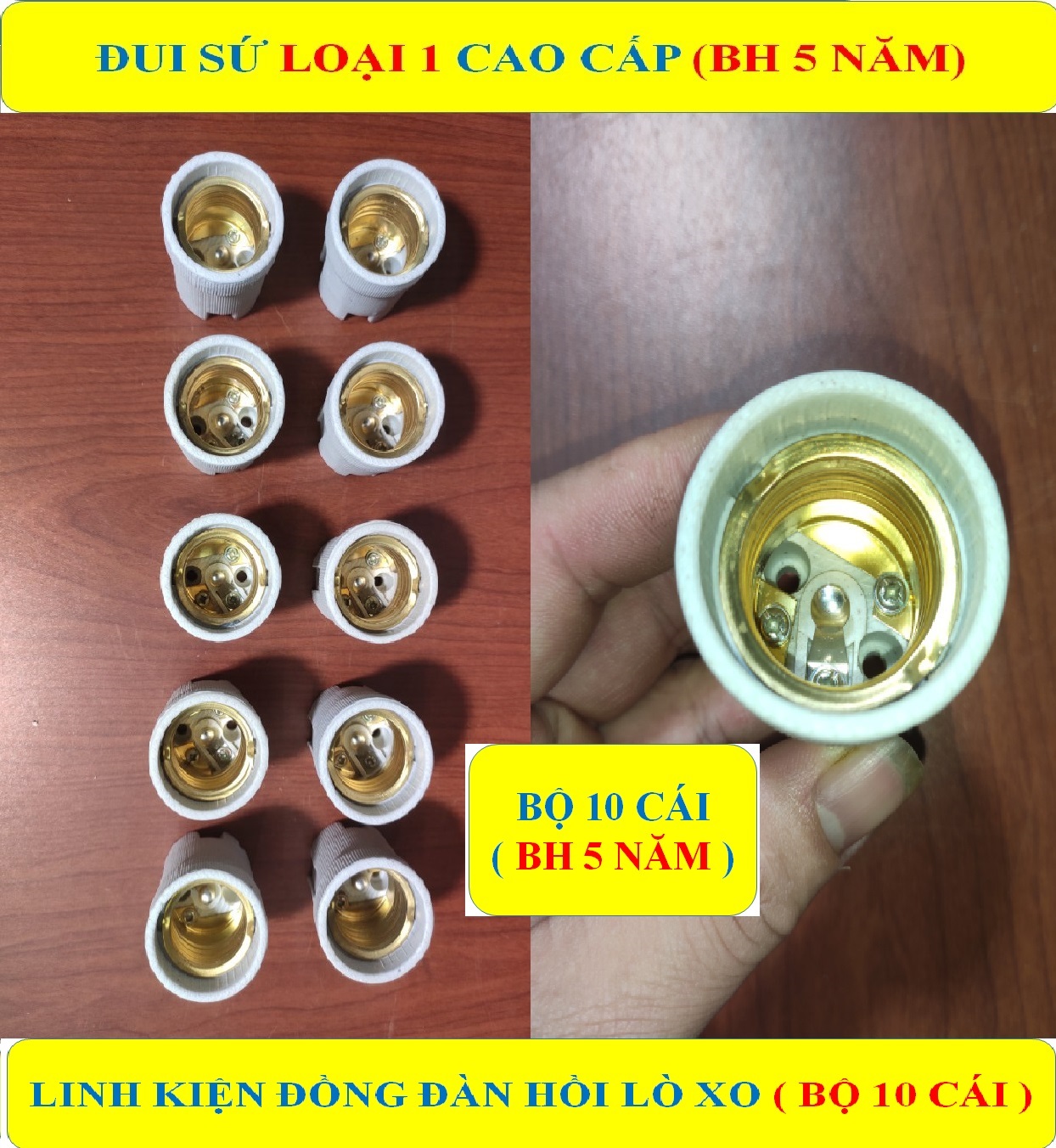 10 đui sứ, đui xoáy sứ loại 1 cao cấp đui e27 + bh 5 năm