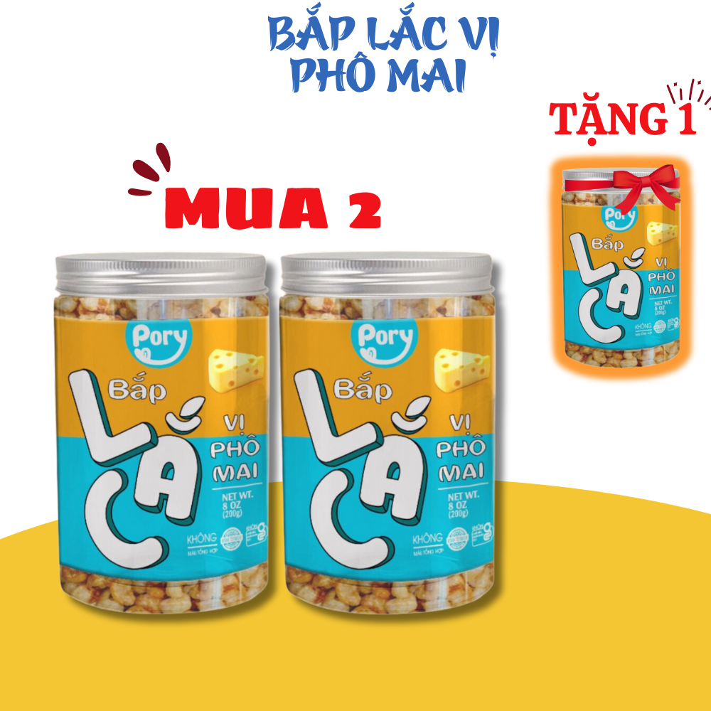 Bắp lắc vị phô mai pory hộp 200gr, bắp rang tỏi ớt lắc bột phô mai thơm ngon, giòn rụm, snack