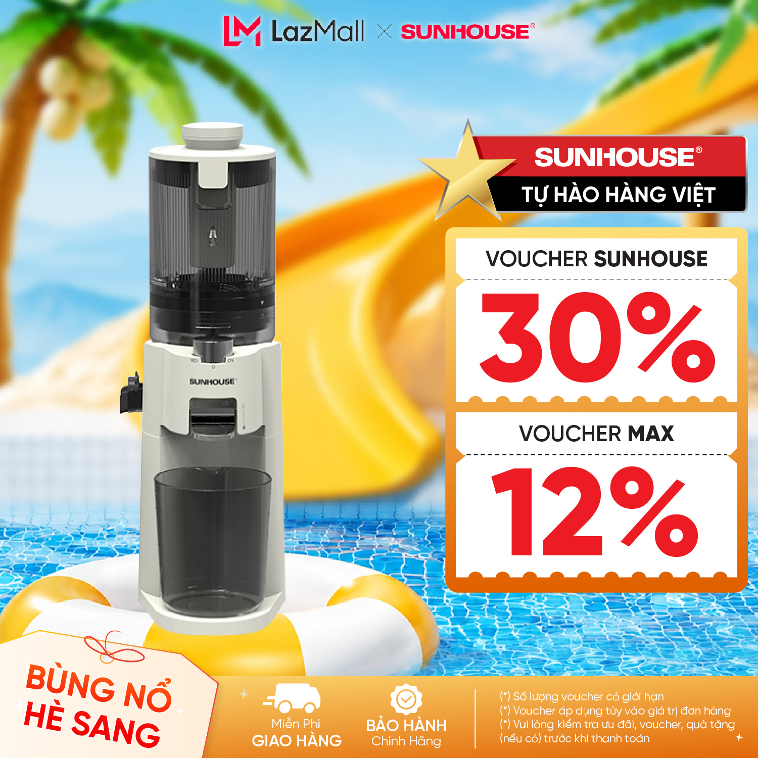 Máy ép chậm Sunhouse SHD5514 - Tự quay ngược tránh kẹt bã - Ép chậm không sinh nhiệt - Công suất 150W mạnh mẽ