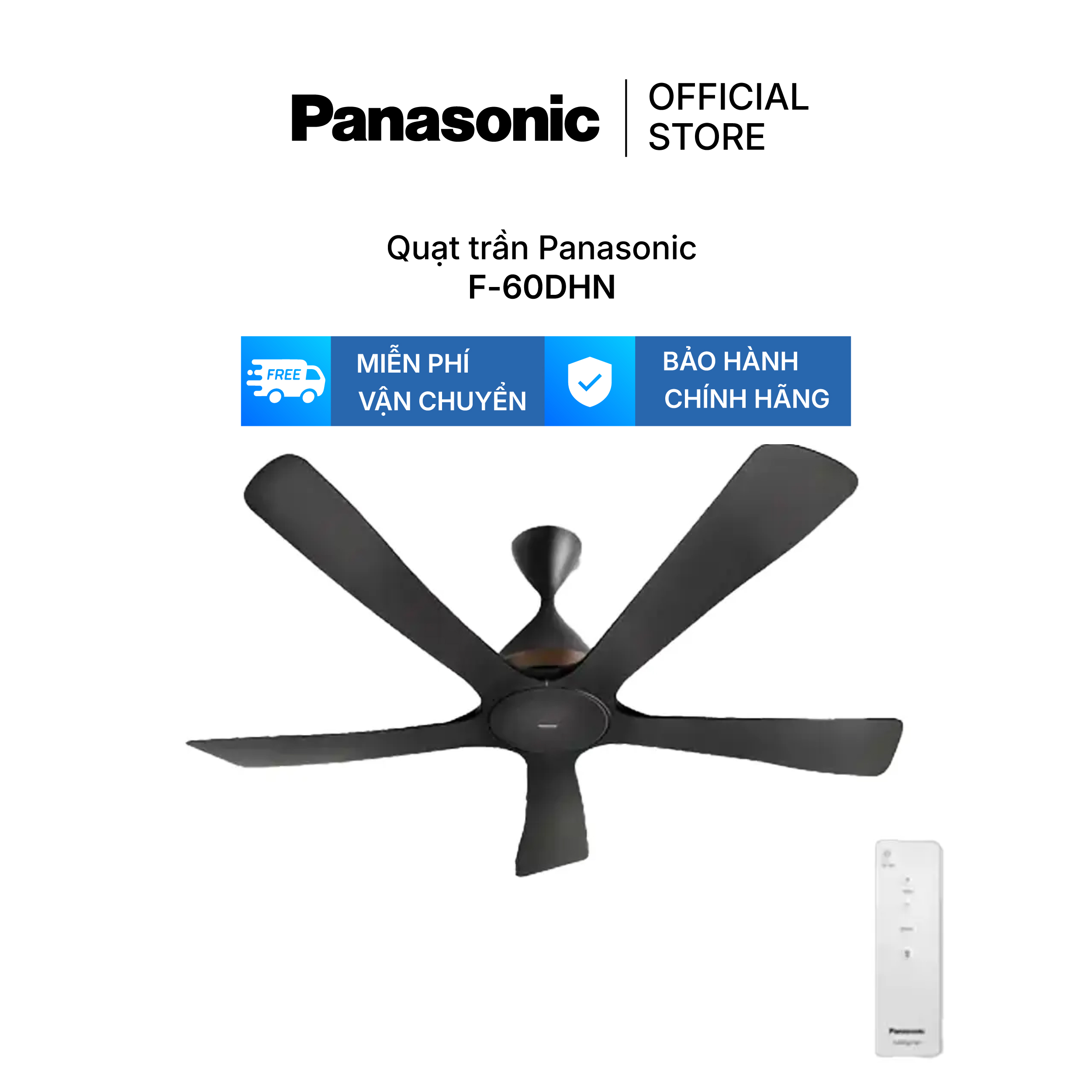 Quạt trần Panasonic model F-60DHN (màu đen - 10 chế độ gió  - công suất 54W)