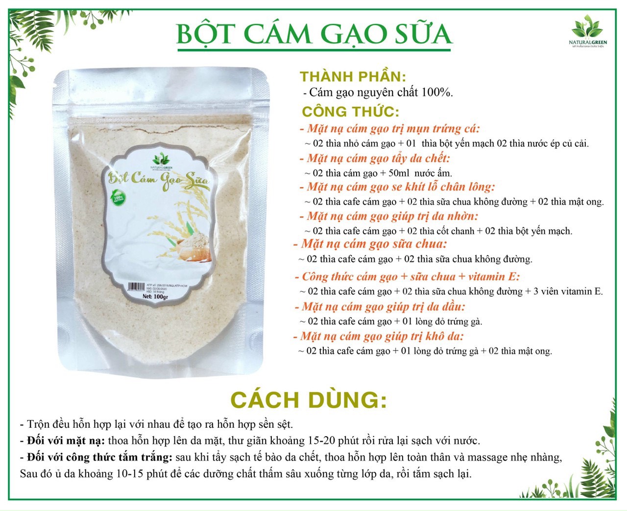Bột cám gạo sữa 100g chính hãng ngân bình