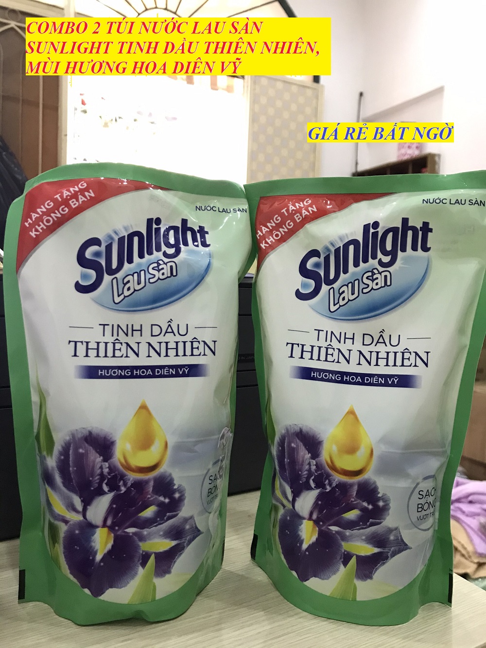 [HÀNG BÁN CHẠY] COMBO 2 TÚI NƯỚC LAU SÀN NHÀ SUNLIGHT 550G - TINH DẦU THIÊN NHIÊN - MÙI HƯƠNG HOA DIÊN VỸ
