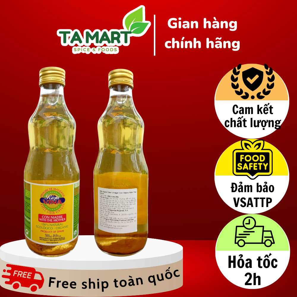 Giấm táo hữu cơ có giấm mẹ riojiavina 500ml