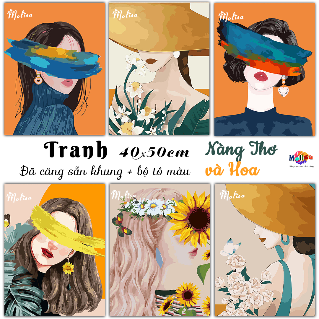 40x50 Tranh Số Hóa Nàng Thơ Molisa ( đầy đủ phụ kiện, cọ vẽ, màu , phụ kiện treo tranh