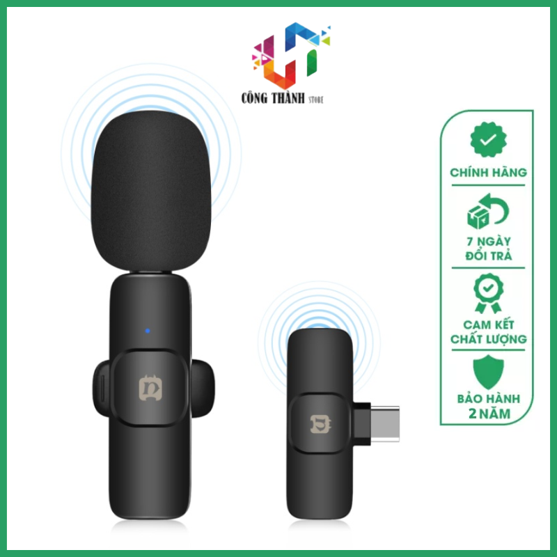 Micro mini không dây livestream, quay video, thu âm lọc tiếng ồn - mic gài áo hỗ trợ cổng lightning, type-c - công thành