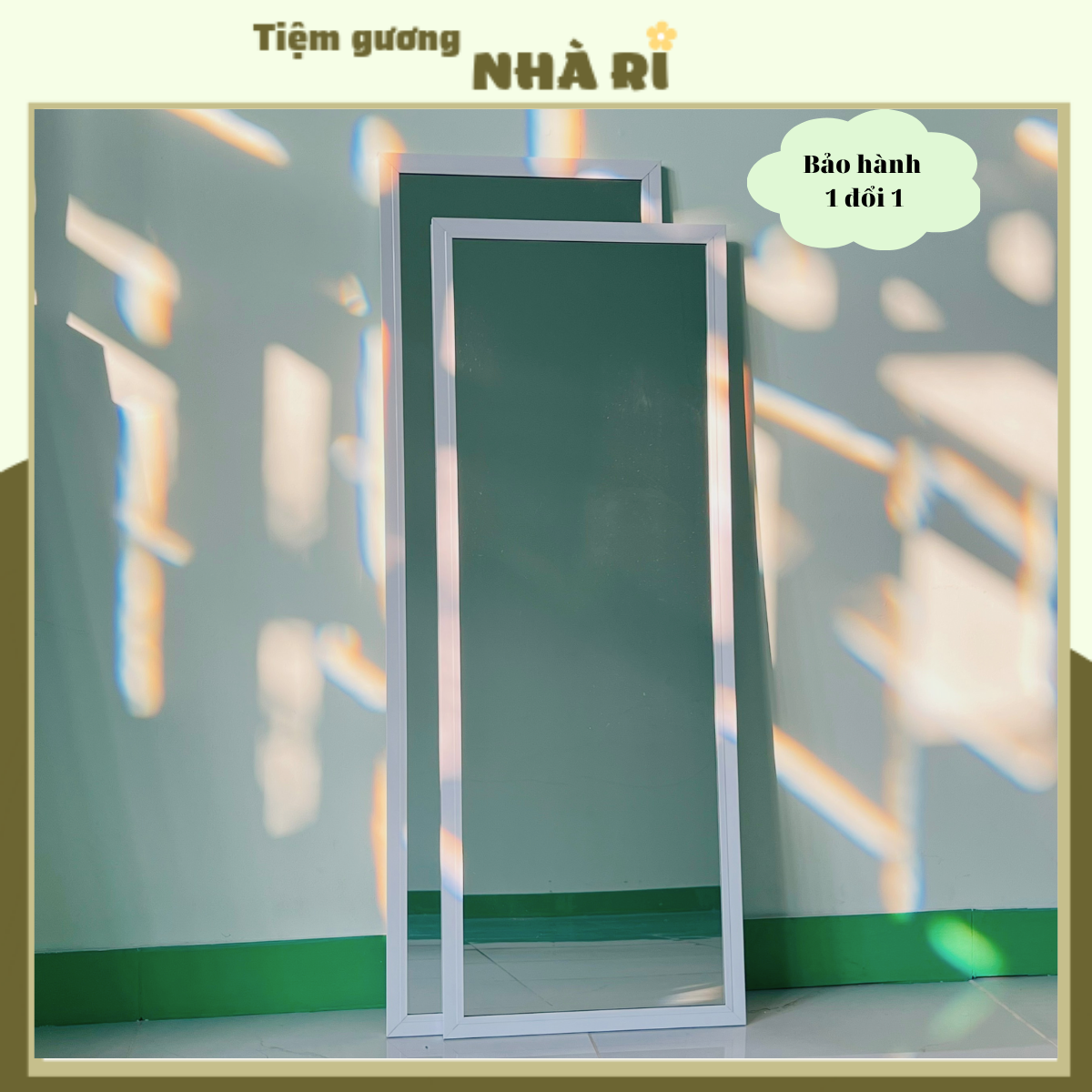 Gương soi toàn thân màu trắng (tặng kèm đinh đóng tường không cần khoan) khung nhôm cao cấp