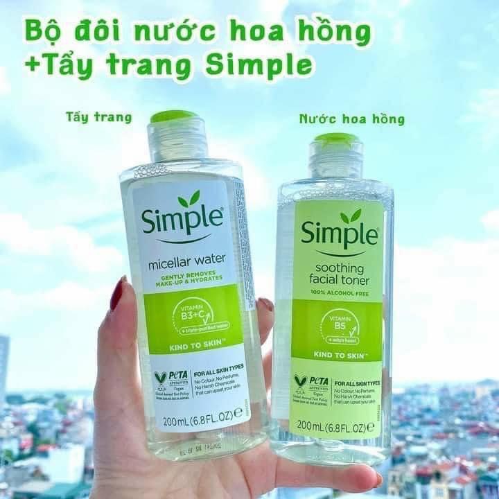 Combo nước tẩy trang và nước hoa hồng Simple 200ml MẪU MỚI