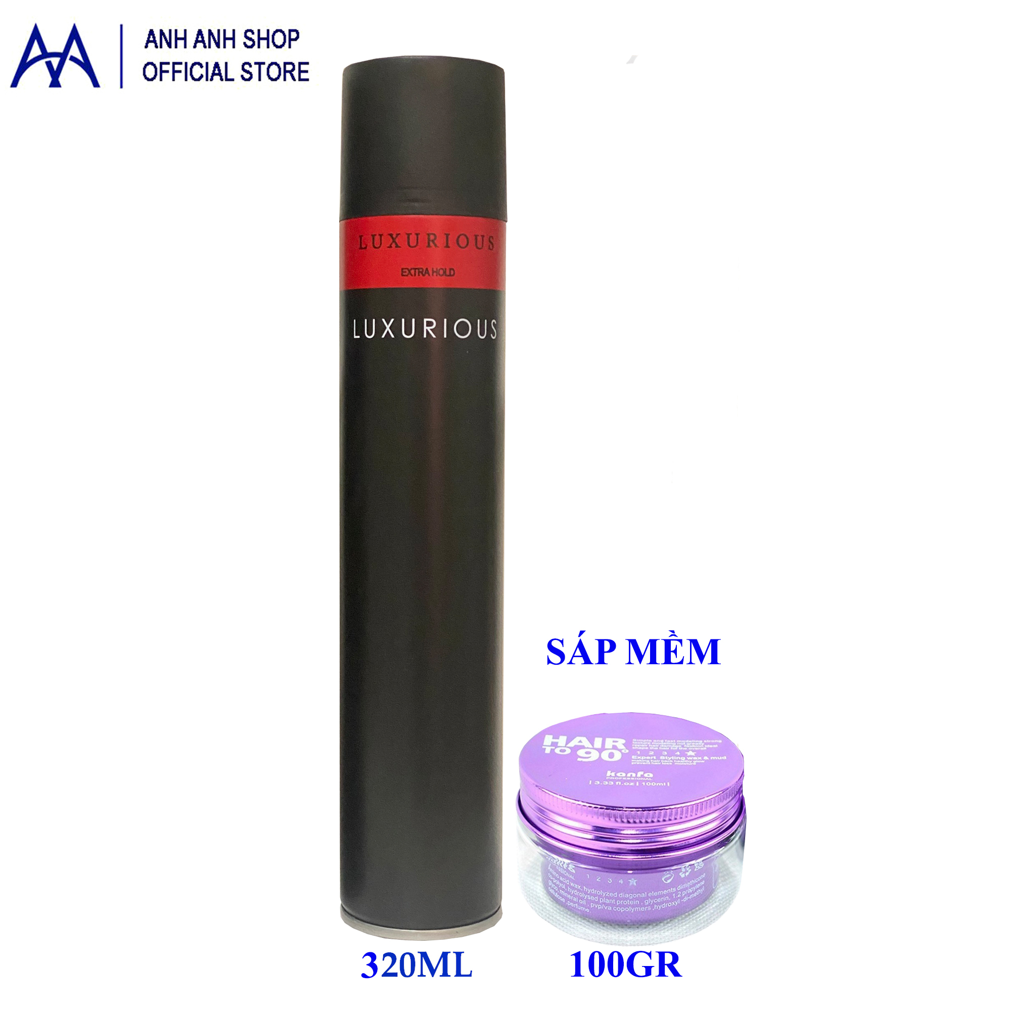 Combo gôm xịt tóc luxurious và sáp mềm kanfa anh anh shop