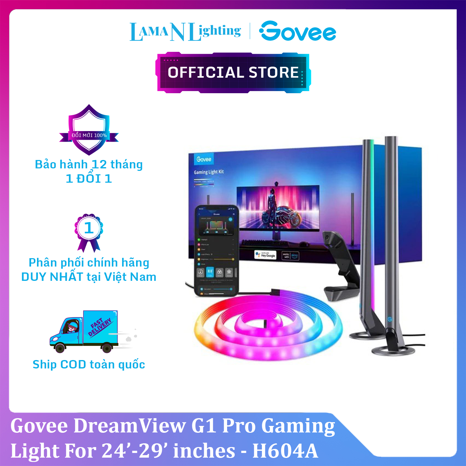 Bộ dây đèn led mở rộng màn hình máy tính và thanh đèn led rgbic govee dreamview g1 pro gaming light h604a
