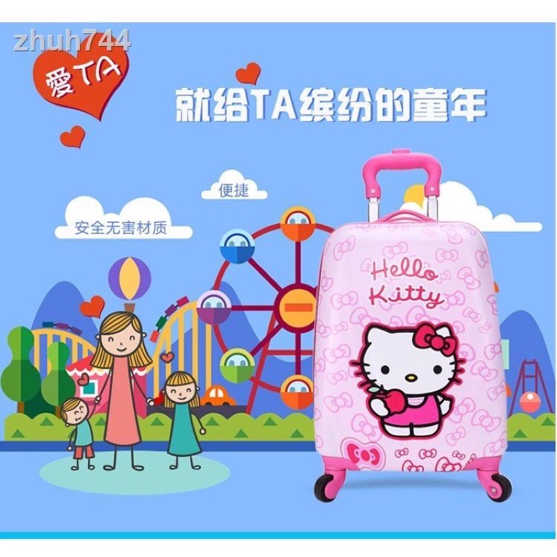 Vali kitty hồng cho bé size 18 inch, bốn bánh xoay 360 độ