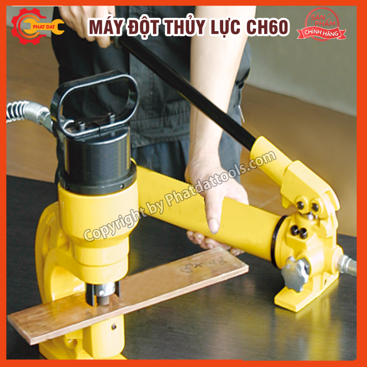 Bộ máy đột lỗ thủy lực CH60 và Bơm tay thủy lực CP700 - Đột đồng 10mm, sắt 6mm.