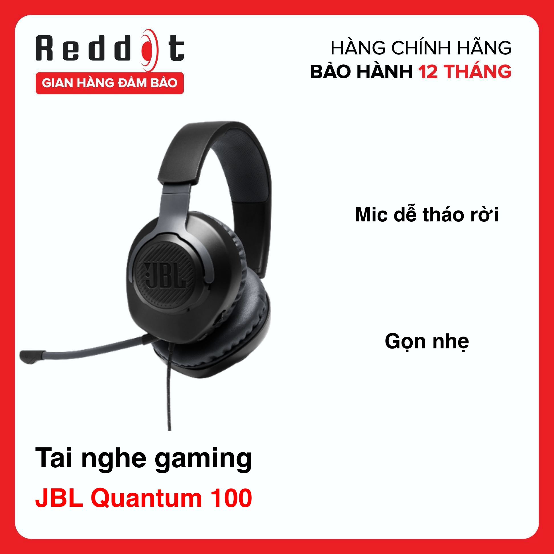 JBL Quantum 100 - Hàng chính hãng PGI phân phối, công nghệ âm thanh JBL Quantum Sound Signature, đệm tai xốp bọc da, nhẹ và thoải mái - Reddot Mall