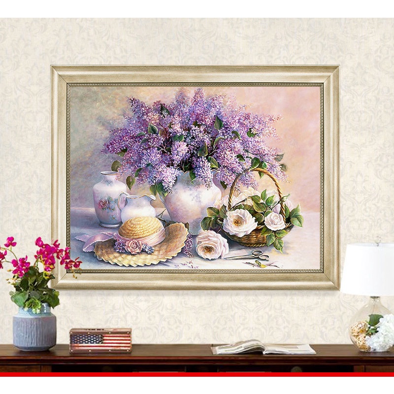 Tranh gắn đá đính kín toàn bộ Bình Hoa Tím