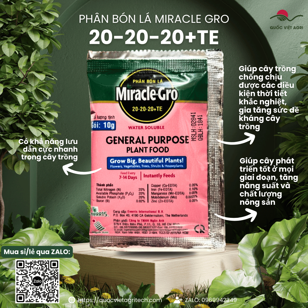 Phân bón lá - miracle gro 20-20-20+te - usa chính hãng - 10g
