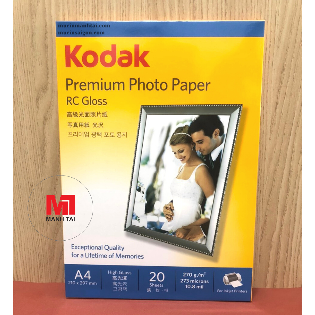 Giấy in ảnh Kodak Chính Hãng 270gsm - Giấy in chất lượng cao 1 mặt bóng, dùng cho máy in phun màu