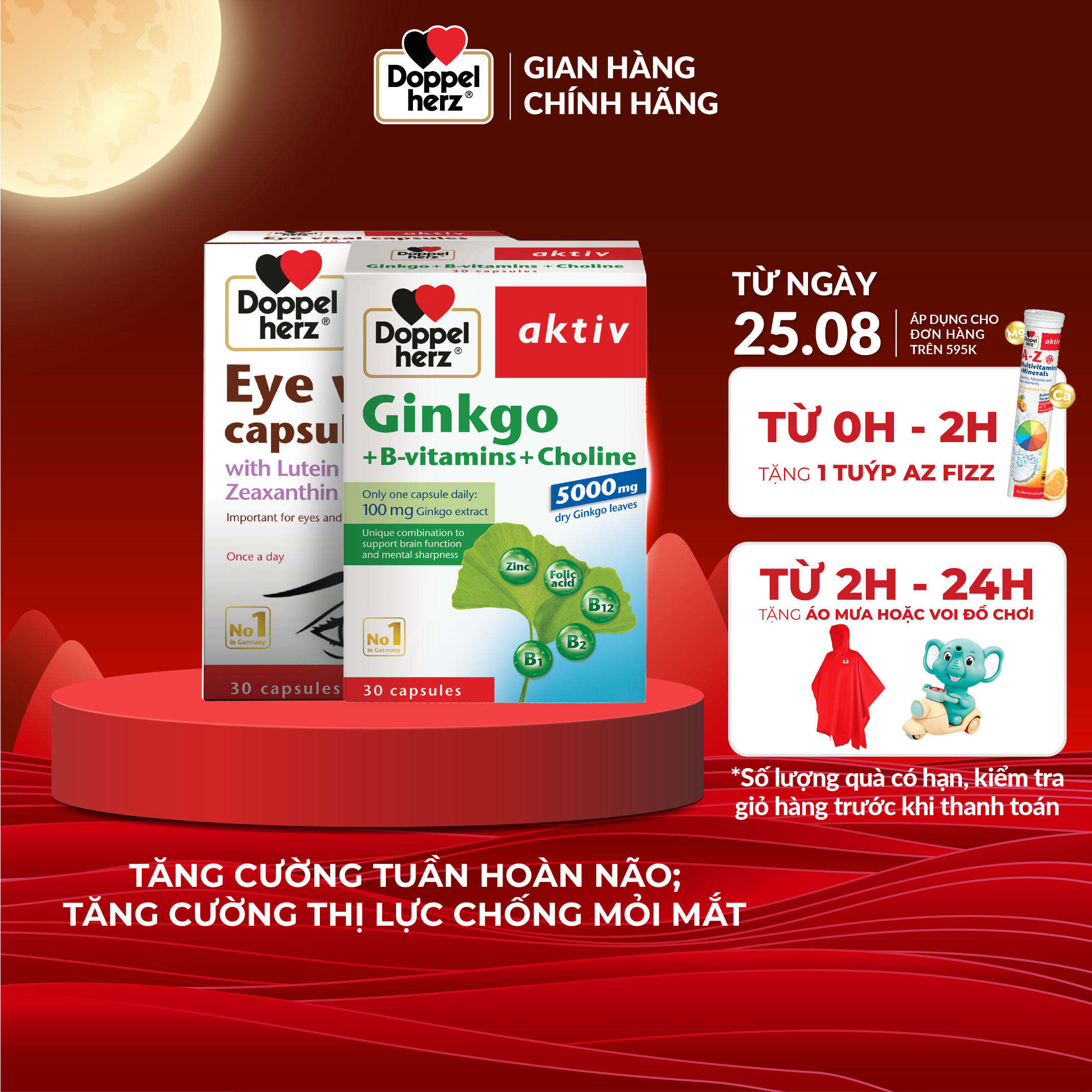 Bộ đôi tăng cường thị lực, não bộ giảm căng thẳng mệt mỏi Doppelherz Eye Vital + Ginkgo