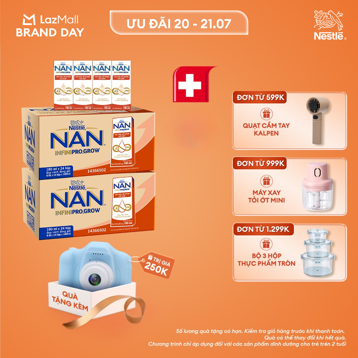 [CHỈ 20-21.07 QT ĐƠN 599K/999K/1299K][Tặng máy chụp ảnh] Combo 2 Thùng 24 hộp sữa pha sẵn Nestle NAN INFINIPRO GROW với công thức vượt trội kết hợp sữa A2 và HMO hỗ trợ tiêu hóa, đề kháng và phát triển thể chất (4x180ml)