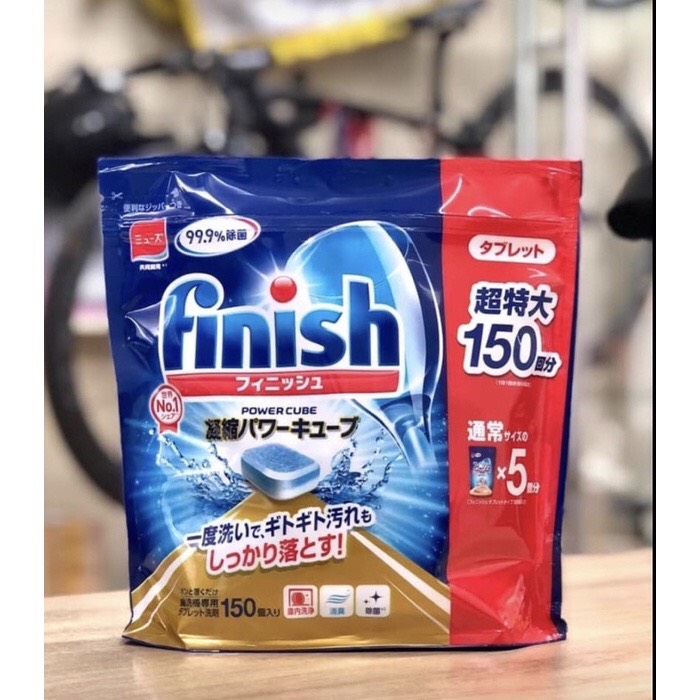 Viên rửa bát Finish Nhật 150 viên, Nước làm bóng Finish 800ml, Muối rửa bát Finish 1.2kg; Muối Finish 1.5kg